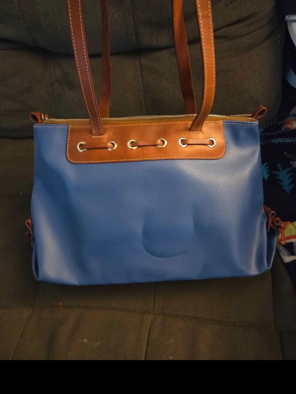 Dooney & Bourke Blue Tote with Brown Trim and Tassel